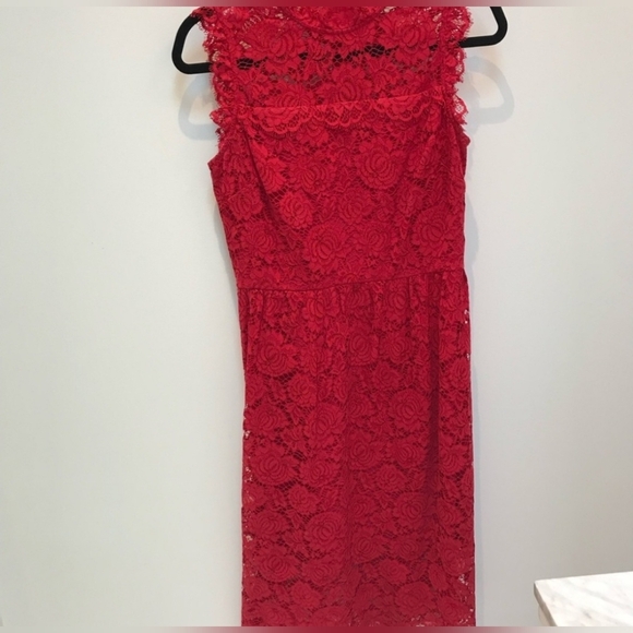 Kate Spade | Chic Red Lace Midi Dress, Size 00 - Picture 2 of 7